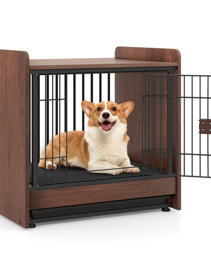 Giantex Dog Crate End Table - Wooden Dog Kennel Furniture with Removable Pull-Out Tray