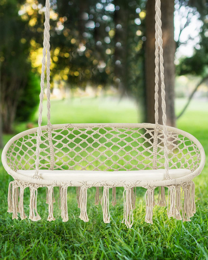 Hammock Chair 2 Seat, Macrame Hanging Chair with Cushion