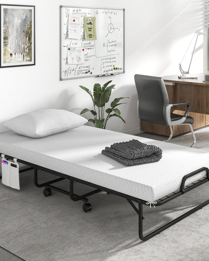 Giantex Folding Bed with Mattress and Pillow, Twin Size Portable Guest Bed w/Metal Frame