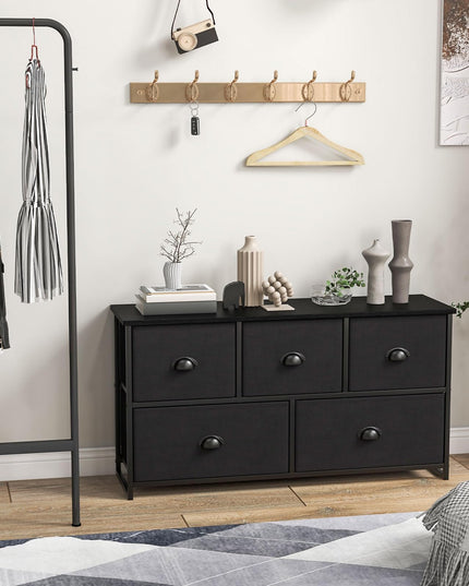 Giantex Black Dresser for Bedroom with 5 Drawers - Wide Clothes Storage Organizer w/ 5 Fabric Bins