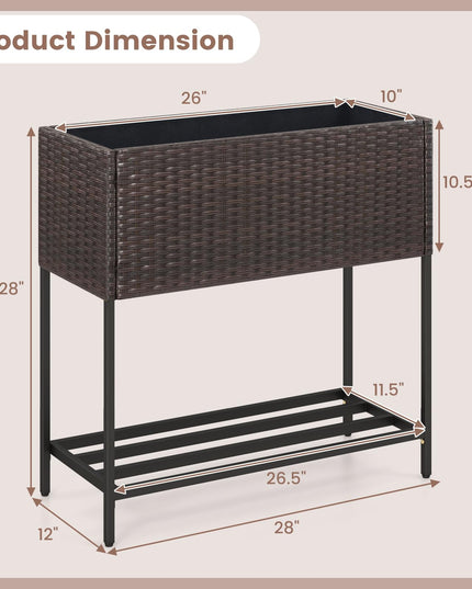 Giantex Raised Garden Bed with Legs, Rattan Elevated Planter Box w/Storage Shelf