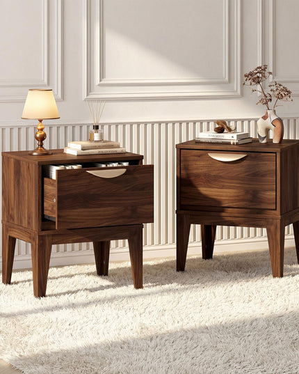 Giantex Night Stand with Storage Mid Century Modern Wood Bedside Table(1/2)