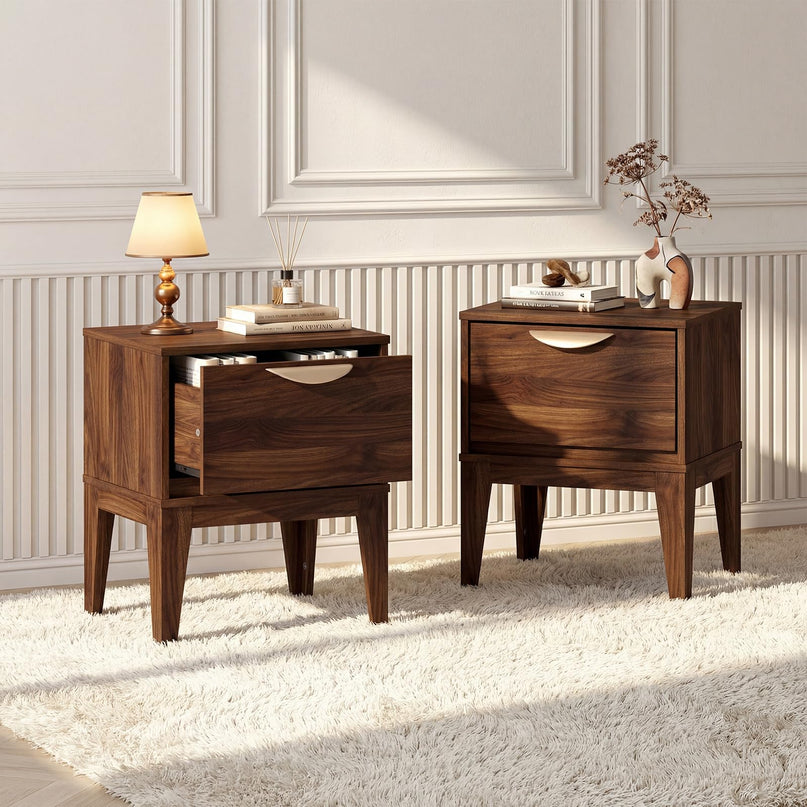 Giantex Night Stand with Storage Mid Century Modern Wood Bedside Table(1/2)