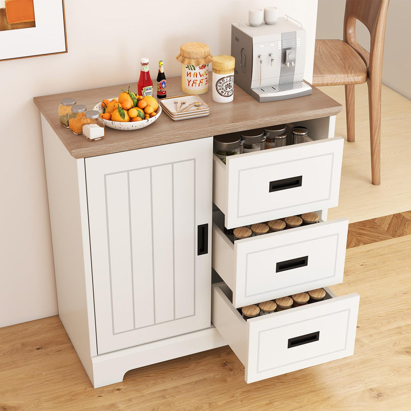 Giantex Small Sideboard Buffet Cabinet with Fluted Sliding Door