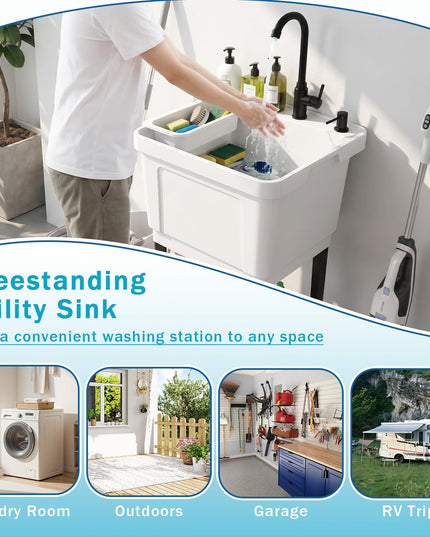 Freestanding Utility Sink with Faucet & Drain Kit
