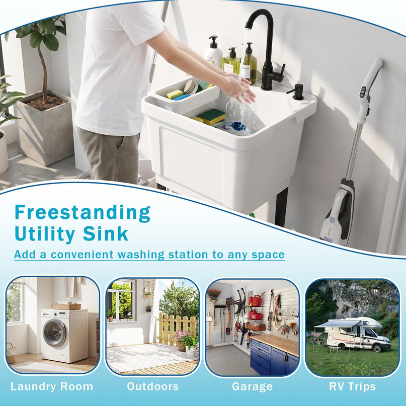 Freestanding Utility Sink with Faucet & Drain Kit