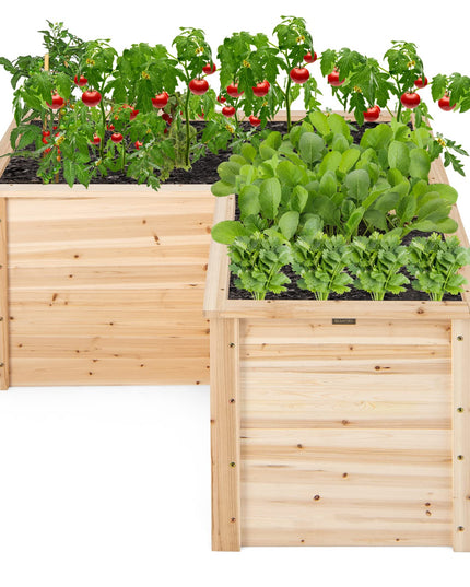 Giantex Raised Garden Bed, 47.5" x 47.5" x 24.5" Wooden Planter Box, Outdoor L-Shaped Deep Garden Bed for Sapling Flower Herb Vegetable Fruit