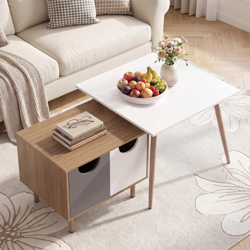 GIANTEX Nesting Coffee Table Set of 2 | Small Coffee Table & Sofa Side Tables with Metal Legs