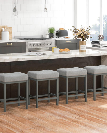 Giantex Counter Height Bar Stools Set of 2/4, 24.5" Backless Linen Fabric Bar Saddle Stools w/Solid Rubber Wood Frame & Footrest