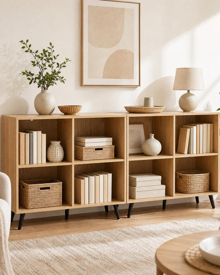 GIANTEX 4-Cube Bookshelf | 2-Tier Bookcase with Metal Legs