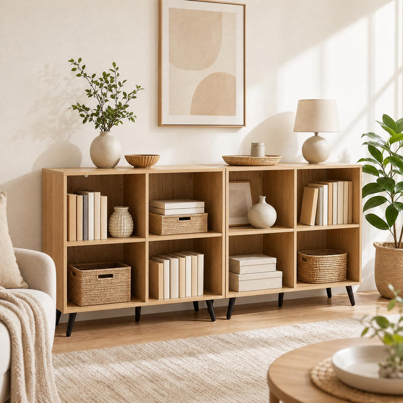 GIANTEX 4-Cube Bookshelf | 2-Tier Bookcase with Metal Legs