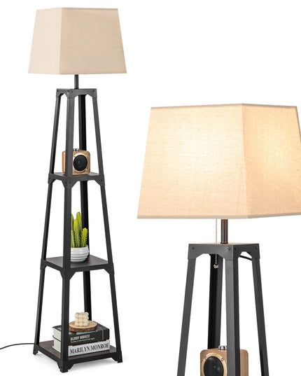 Giantex Shelf Floor Lamp - 3-Tier 63" Tall Modern Corner Standing Lamp with Linen Lampshade