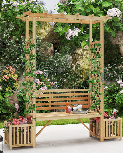 Giantex Outdoor Bench with Garden Arbor & 2 Planter Boxes