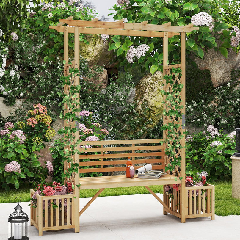 Giantex Outdoor Bench with Garden Arbor & 2 Planter Boxes