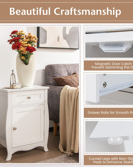 Giantex Nightstand Bed Side End Table with Drawer(1&2, White)
