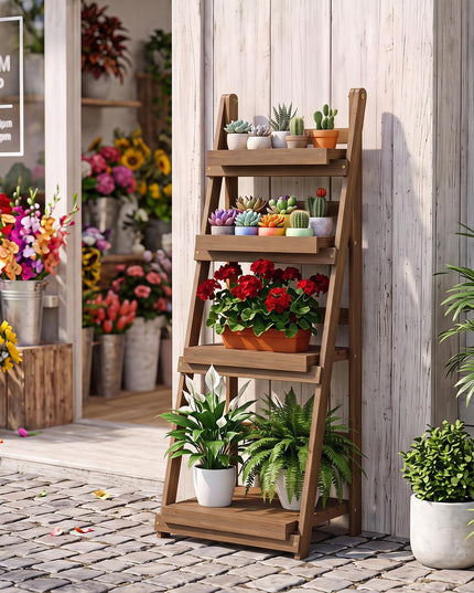 GIANTEX 4-Tier Foldable Wooden Plant Stand