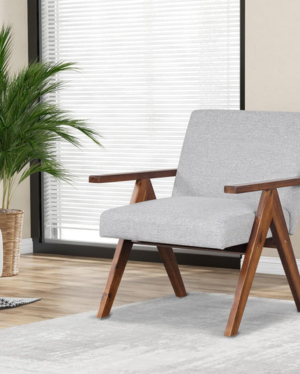 Giantex Modern Accent Chair, Linen Fabric Armchair with Solid Acacia Wood Frame, Soft Padded Cushion