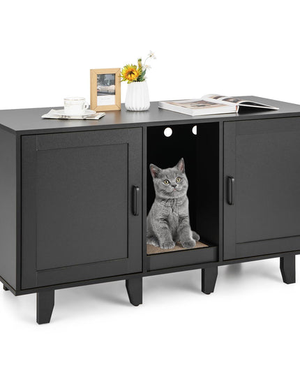 Giantex Cat Litter Box Enclosure - Cat Washroom Hidden Furniture with 2 Storage Cabinets