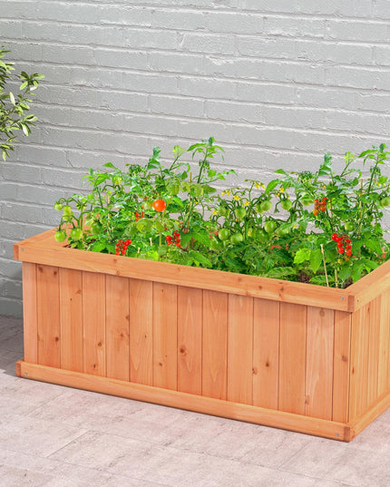 Giantex 31”x14”x12” Wooden Elevated Planter Box with 4 Drainage Holes & Detachable Bottom Panels