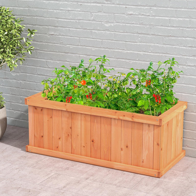 Giantex 31”x14”x12” Wooden Elevated Planter Box with 4 Drainage Holes & Detachable Bottom Panels