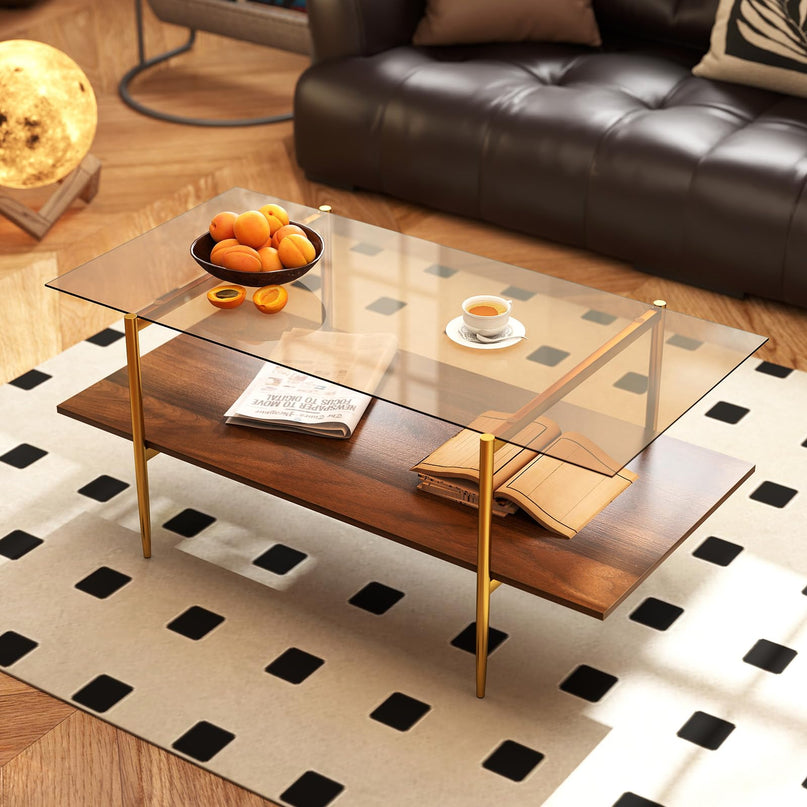 Giantex Glass Coffee Table Mid Century Modern Center Table