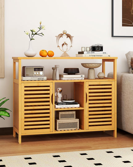 Giantex Bamboo Bathroom Storage Cabinet for Living Room Entryway Kitchen Dining Room