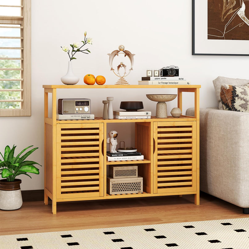Giantex Bamboo Bathroom Storage Cabinet for Living Room Entryway Kitchen Dining Room