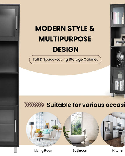 Tall Bathroom Cabinet, Home Bedroom Living Room Wood Linen Storage Cabinet Free Standing