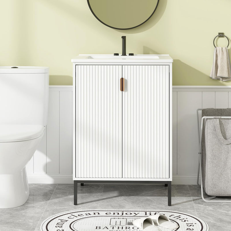 24” Undermount Bathroom Storage Cabinet and Sink Combo Set with 2 Doors