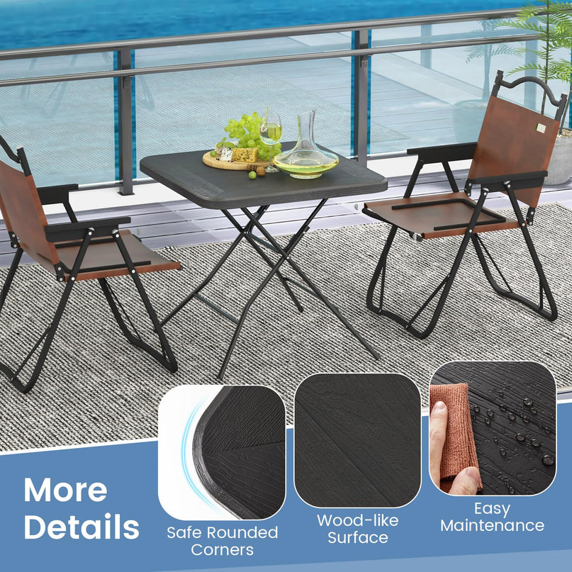 Giantex 2.6 FT Folding Picnic Table, Square Patio Dining Table for 4 Persons, with HDPE Tabletop