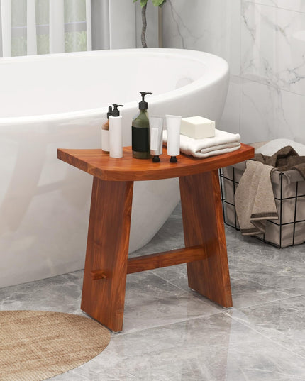 Giantex 20 Inch Teak Shower Bench Waterproof, Small Wood Shower Chair Seat w/Curved Seat