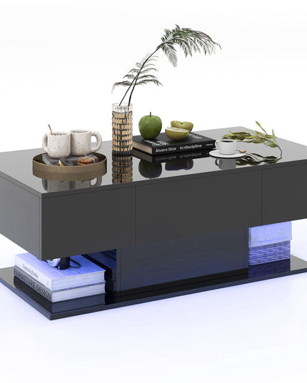 Giantex Modern LED Coffee Table - 2-Tier Center Table