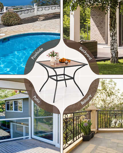 Giantex Patio Table with Umbrella Hole, Outdoor Dining Table for 4 People with All Weather Resistant Tabletop