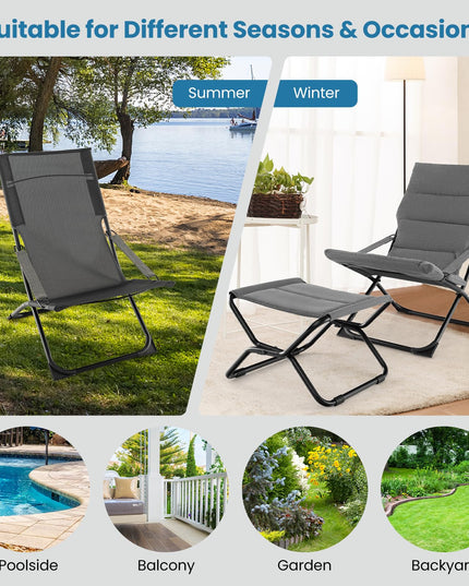 Giantex Patio Folding Chairs with Footrest, Outdoor Lounge Chair with Removable Cushion