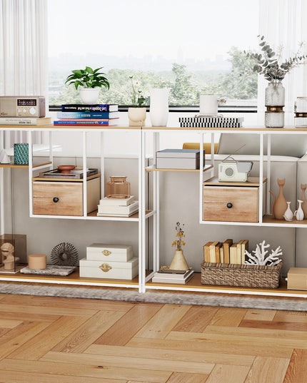 Table console étroite Giantex de 40 pouces avec étagères de rangement ouvertes et tiroir amovible