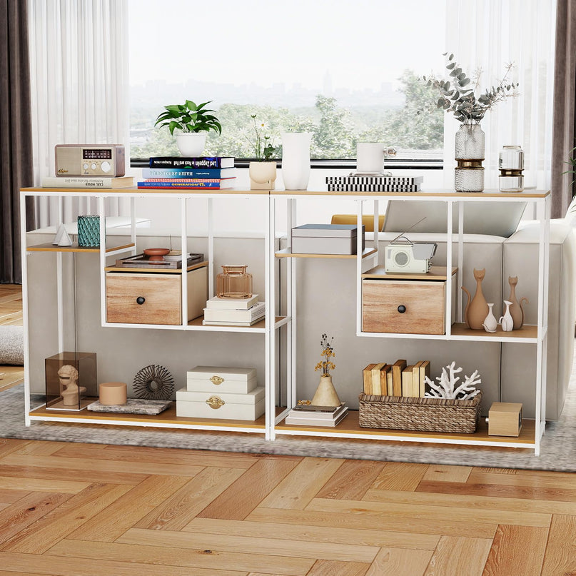 Table console étroite Giantex de 40 pouces avec étagères de rangement ouvertes et tiroir amovible