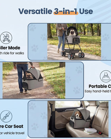 Giantex 3-in-1 Pet Stroller with Detachable Carrier for Small & Medium Pets