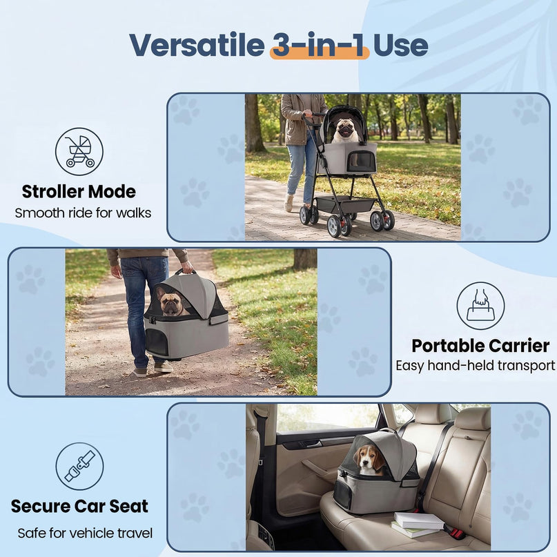 Giantex 3-in-1 Pet Stroller with Detachable Carrier for Small & Medium Pets