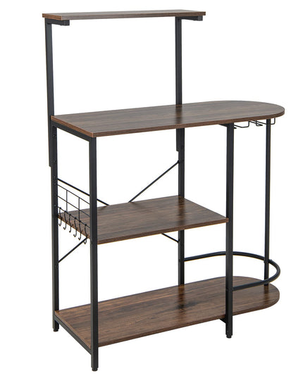 Giantex Kitchen Bakers Rack, 4-Tier Microwave Stand with 6 Hooks & Stemware Racks (Rustic Brown)