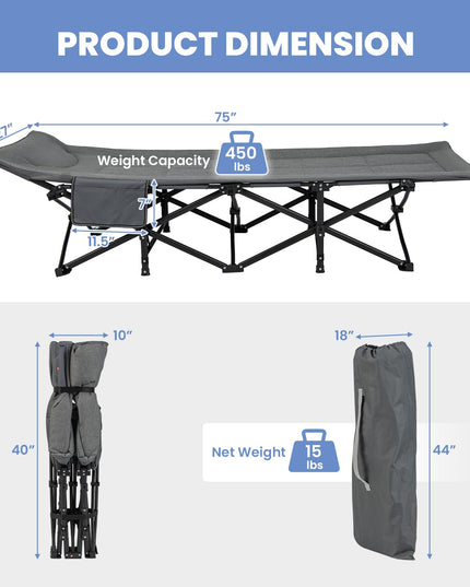 Giantex Folding Camping Cot for Adults - Sleeping Cot Bed with Carry Bag, Cushion & Headrest, 10 Foots