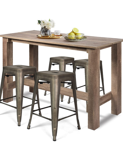 Giantex 5 Pieces Dining Table Set, Rectangular Counter Height Table w/ 4 Metal Bar Stools