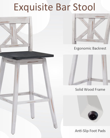 360 Degree Rubber Wood Bar Chairs, Vintage Bar Stools for Home, Restaurant & Pub