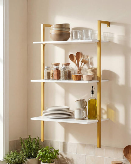 Giantex Ladder Shelf 3-Tier Wood Wall Mounted Bookshelf(1/2)