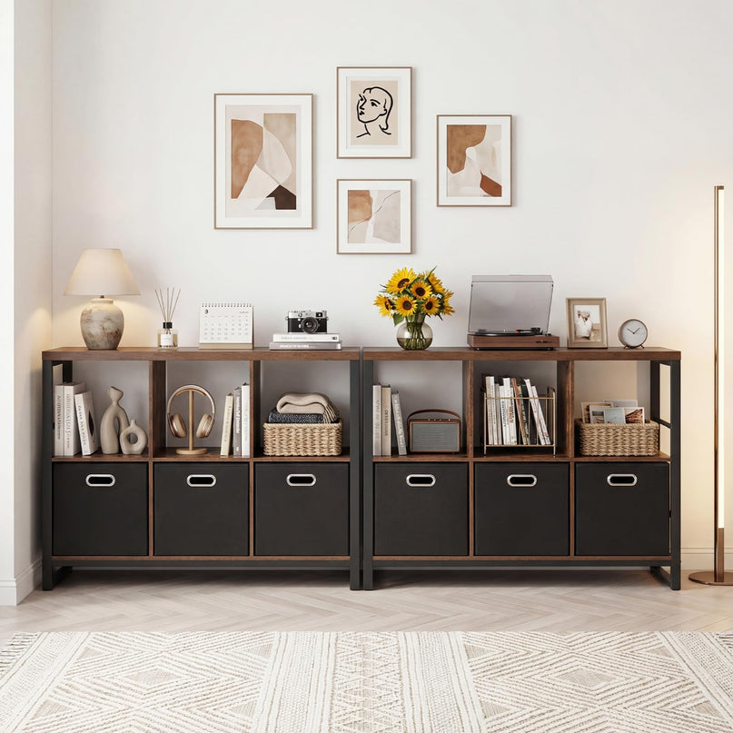 GIANTEX 6 Cube Storage Organizer with 3 Storage Bins 2-Tier Bookcase