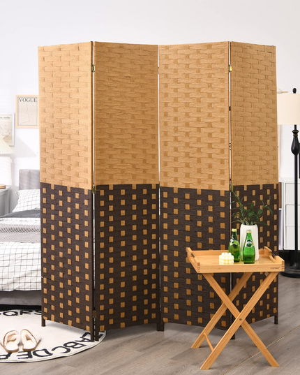Giantex 4 Panel Room Divider, 6 Ft Tall Handmade Rattan Room Dividers, Portable Wood Room Separators Divider