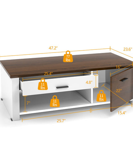 Modern Couch Table with Front & Back Drawers & Compartments, 47.2"x23.6"x16.1"