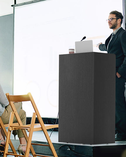 Giantex Portable Podium Stand, Lectern Podium with 2 Storage Shelves, 4 Universal Wheels, Mobile Speaking Podium Hostess Stand Pulpits