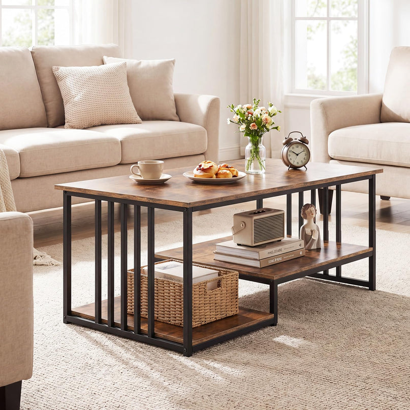 Giantex 43.5" Rectangle 2-Tier Farmhouse Coffee Table with Storage