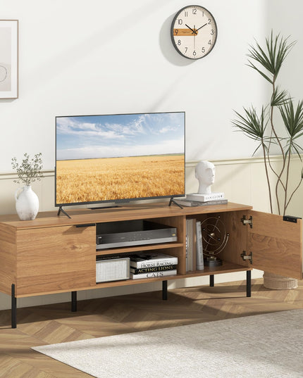 Giantex TV Stand for TVs up to 65”, Entertainment Center with Charging Station, 2 Cabinets, Open Shelves, 6 Sturdy Metal Legs