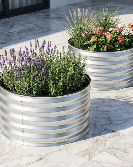 Giantex 2 Pack Galvanized Raised Garden Bed Kit | 2x2x1 FT Round Large Metal Planter Boxes w/Open-Ended Base